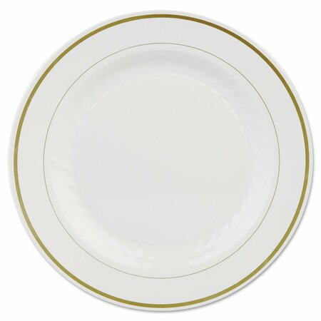 WNA Masterpiece Plastic Plates, 10.25 in.dia, Ivory/Gold, 120PK WNA MP10IPREM